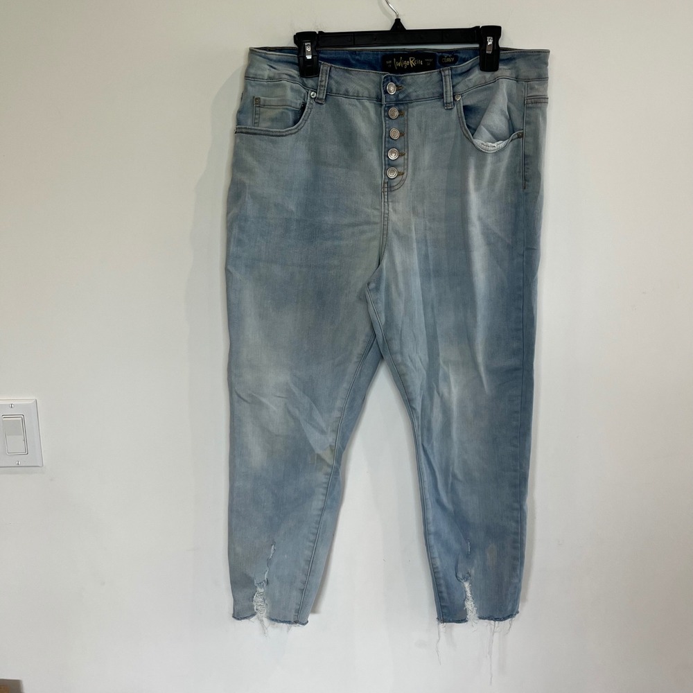 Indigo Rein Curvy High Rise Button Fly Skinny Jeans Light Wash Size 17/32